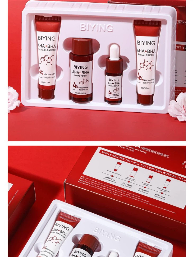 AHA+BHA Oil Control Skincare Set Anti Acne Cosmetics 4 Piece Facial Care Set